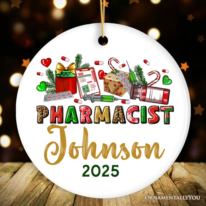 Colorful Pharmacist Appreciation Personalized Christmas Ornament, Custom Pharmacy Gift