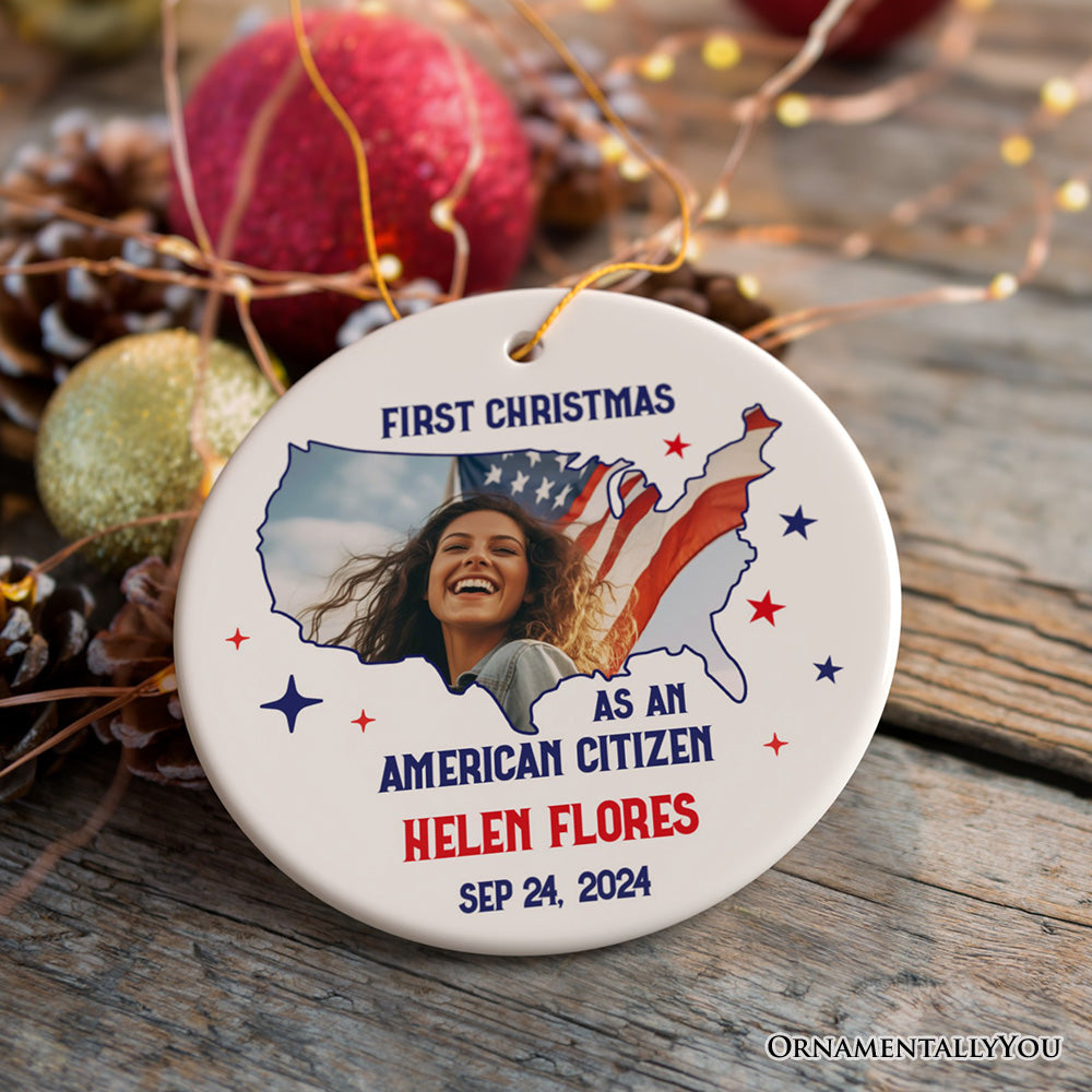 First Christmas as an American Citizen Personalized Photo Ornament, New Citizenship Gift