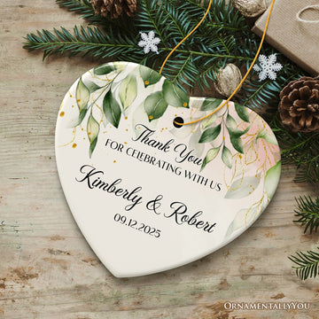 Elegant Wedding Favors Personalized Heart Ornament, Ideas for Guests, Small Christmas Souvenir Ceramic Ornament OrnamentallyYou 