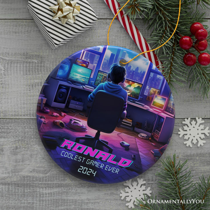 Personalized Video Gamer Christmas Tree Ornament, Gaming Boy Gift