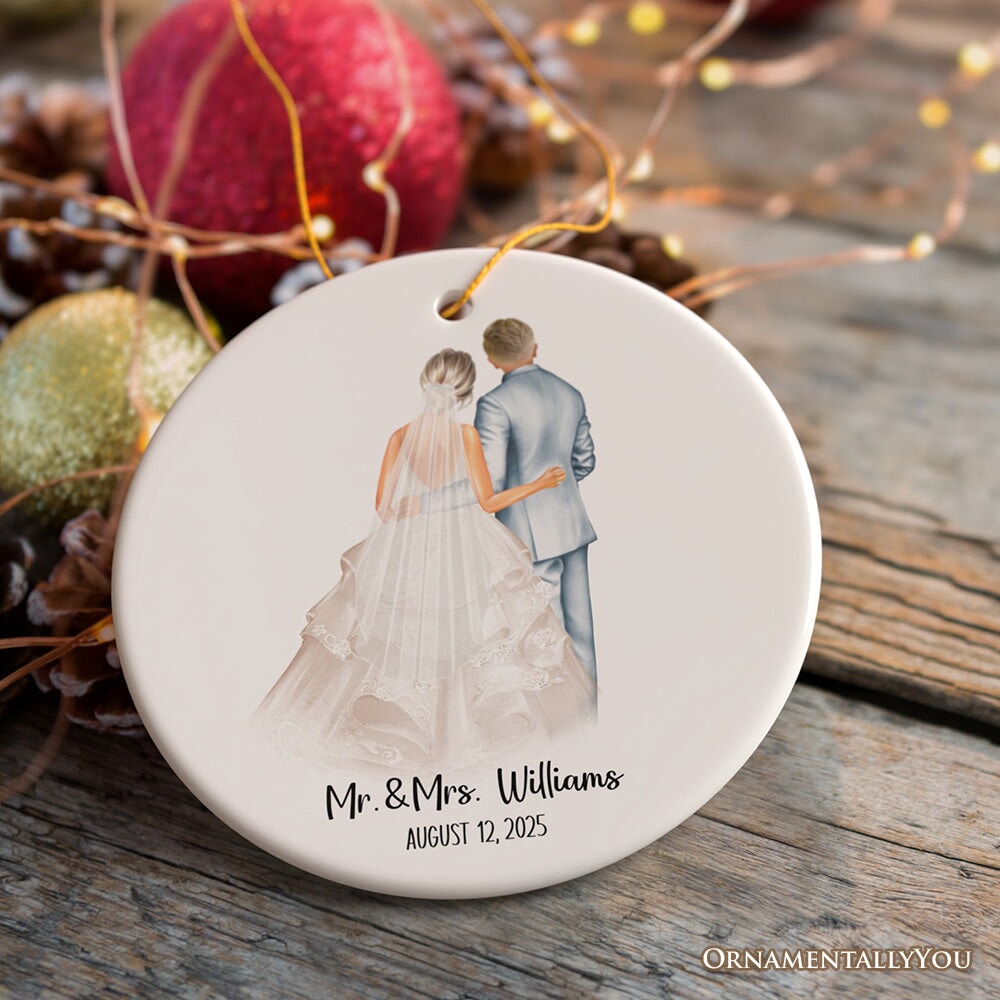 Bride and Groom Wedding Married Couple Gift Ornament Personalized Ceramic Ornament OrnamentallyYou 