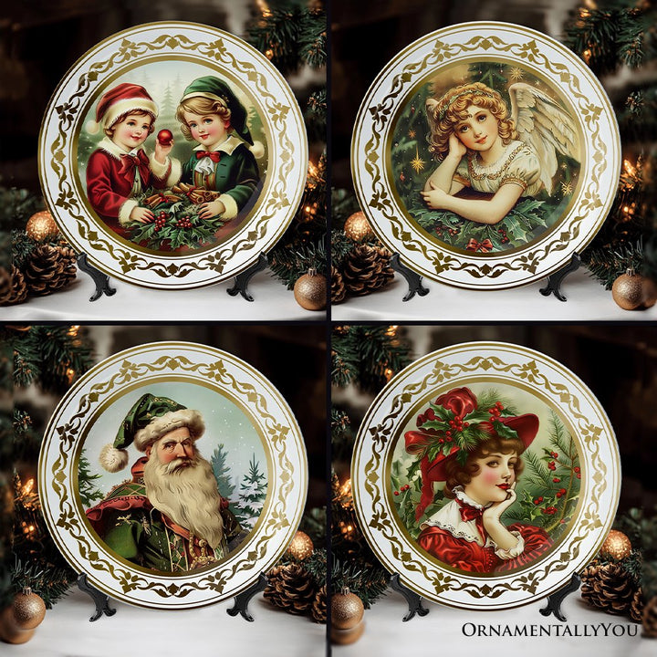 (Pre-Order) Victorian Elegance Set of 4 Plates with Real Gold Trim, Holiday Christmas Red and Green Tableware Collection for Salad, Dessert, Appetizer, and Side Plates Plate Sets OrnamentallyYou 