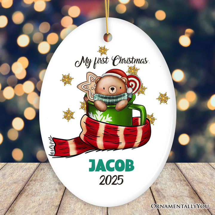 My First Christmas Cute Bear in Stocking Ornament, Custom Baby Gift