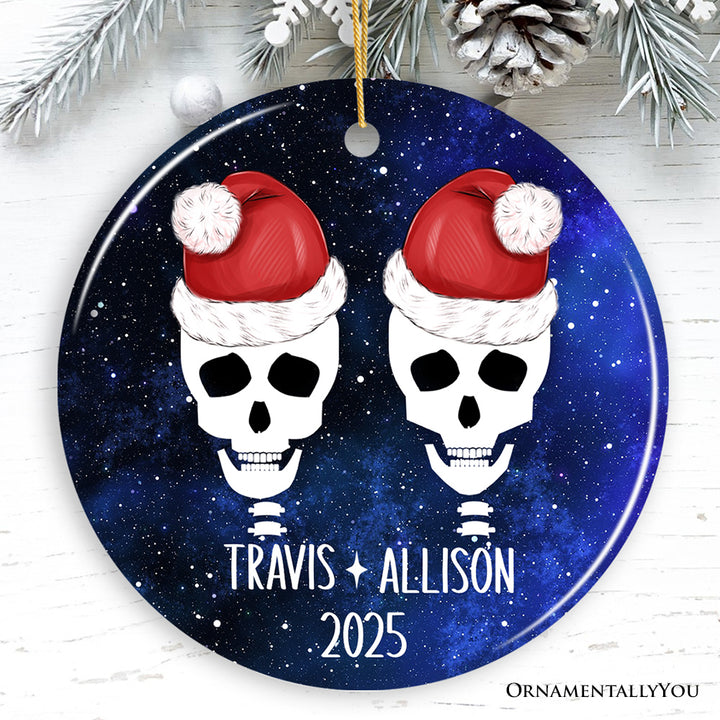 Eternal Love Santa Skulls Personalized Couples Christmas Ornament