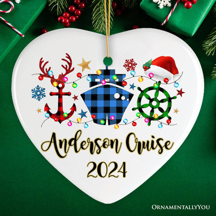 Personalized Cruise Vacation Buffalo Plaid Leopard Merry Christmas Ornament Gift