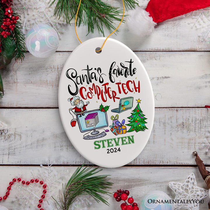 Joyful Santa's Favorite Computer Tech Personalized Ornament, Custom Technology Worker Holiday Gift