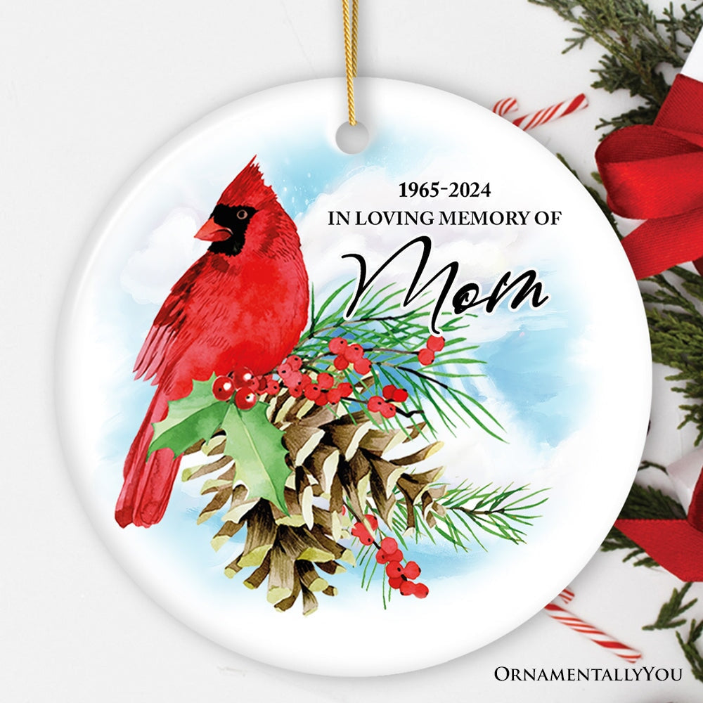 Personalized Cardinal Memorial Ornament, In Loving Memory of Deceased Loved Ones with Dates Ceramic Ornament OrnamentallyYou 