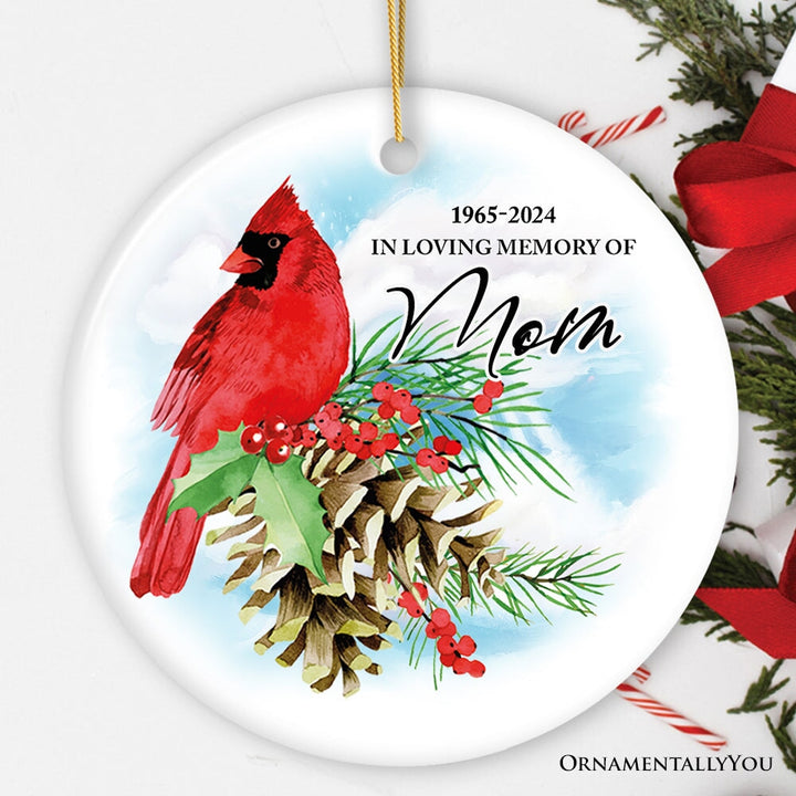 Personalized Cardinal Memorial Ornament, In Loving Memory of Deceased Loved Ones with Dates Ceramic Ornament OrnamentallyYou 