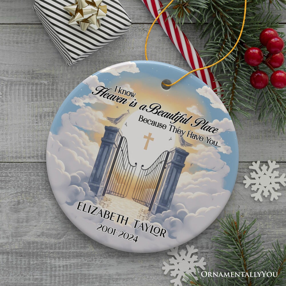 Heaven is a Beautiful Place Personalized Christmas Ornament, Keepsake Deceased Memorial Quote Decoration Ceramic Ornament OrnamentallyYou 