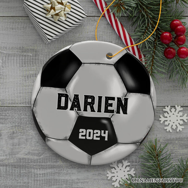 Personalized Soccer Christmas Ornament, Festive Holiday Theme with Name and Date Ceramic Ornament OrnamentallyYou 