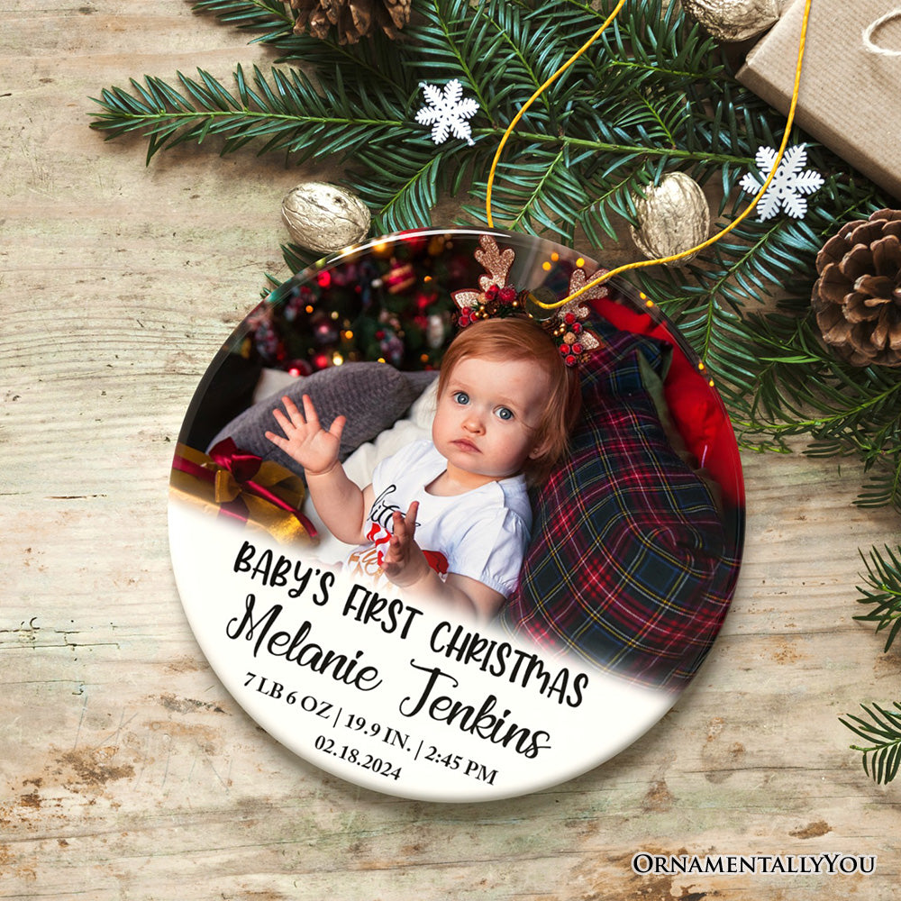 Custom Photo Baby’s First Christmas Tree Ornament, Newborn Size and Weight