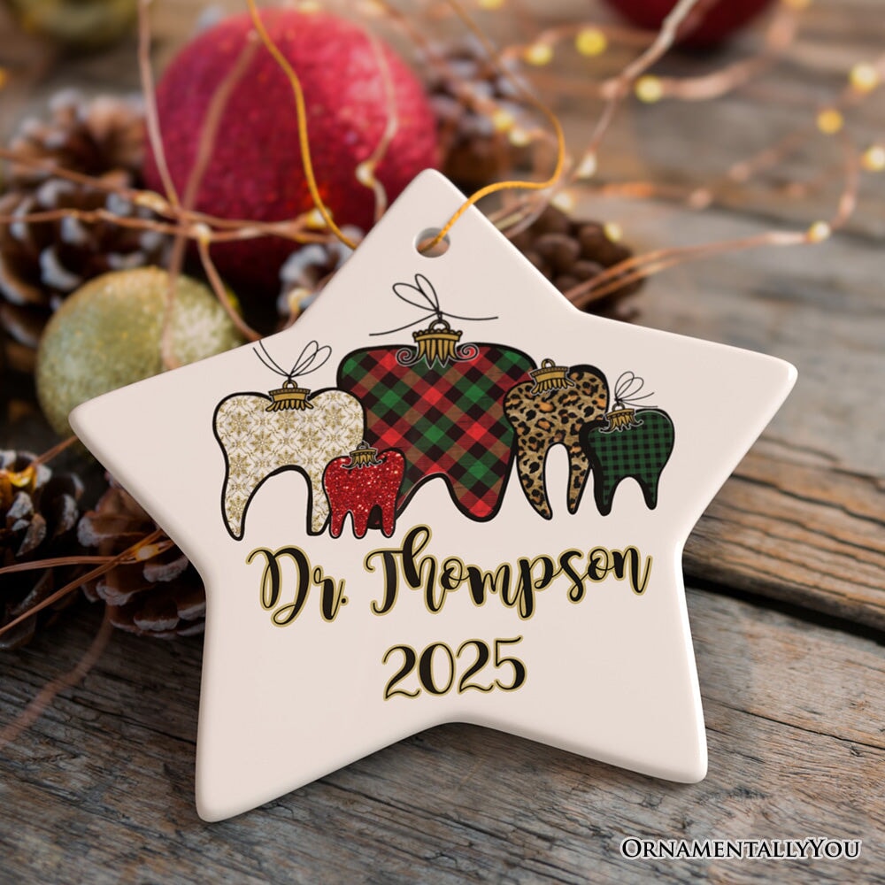 Dentist Buffalo Plaid  Personalized Christmas Ornament, Funny Dental Student Gift