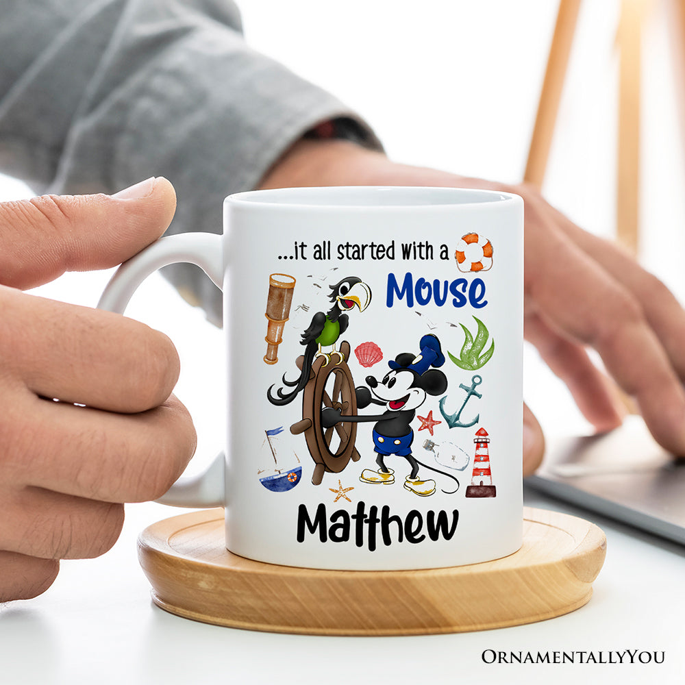 Artistic It All Started With a Mouse Personalized Mug, Steamboat Willie Gift