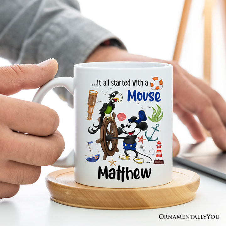 Artistic It All Started With a Mouse Personalized Mug, Steamboat Willie Gift