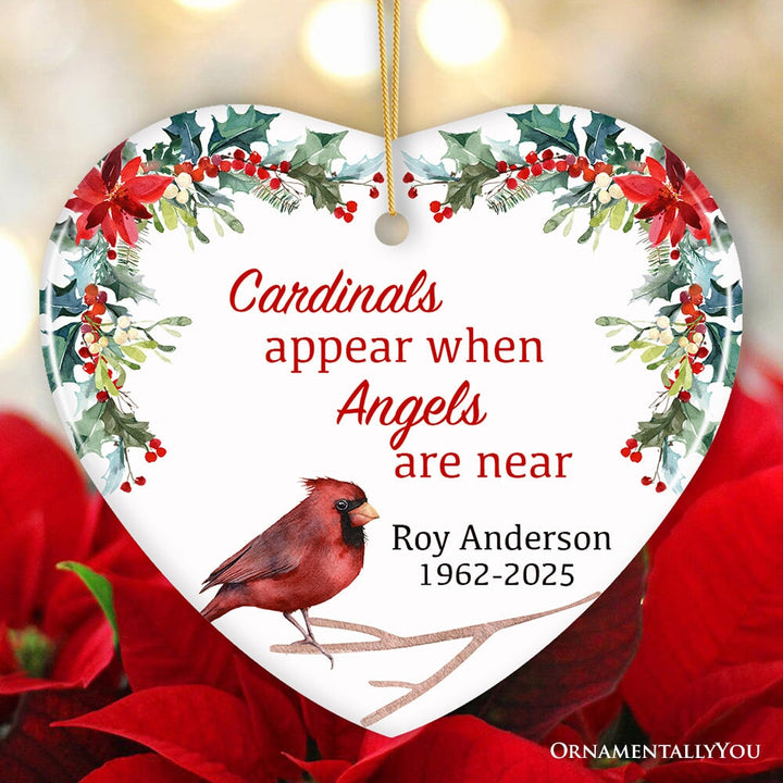 Personalized Cardinals Appear When Angels Are Near Floral Heart Ornament Ceramic Ornament OrnamentallyYou 