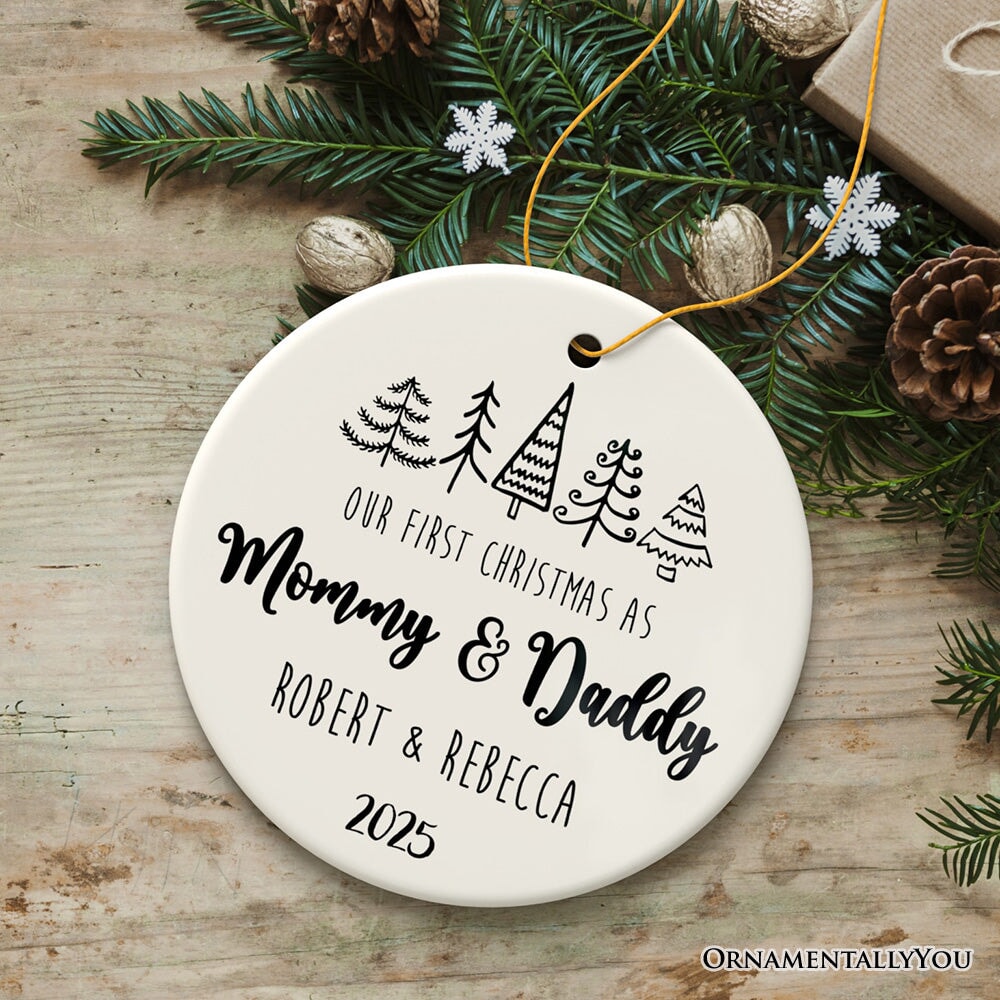 First Christmas as Mommy and Daddy Personalized Ornament, Keep Sake for Parents after First Born Baby Ceramic Ornament OrnamentallyYou 