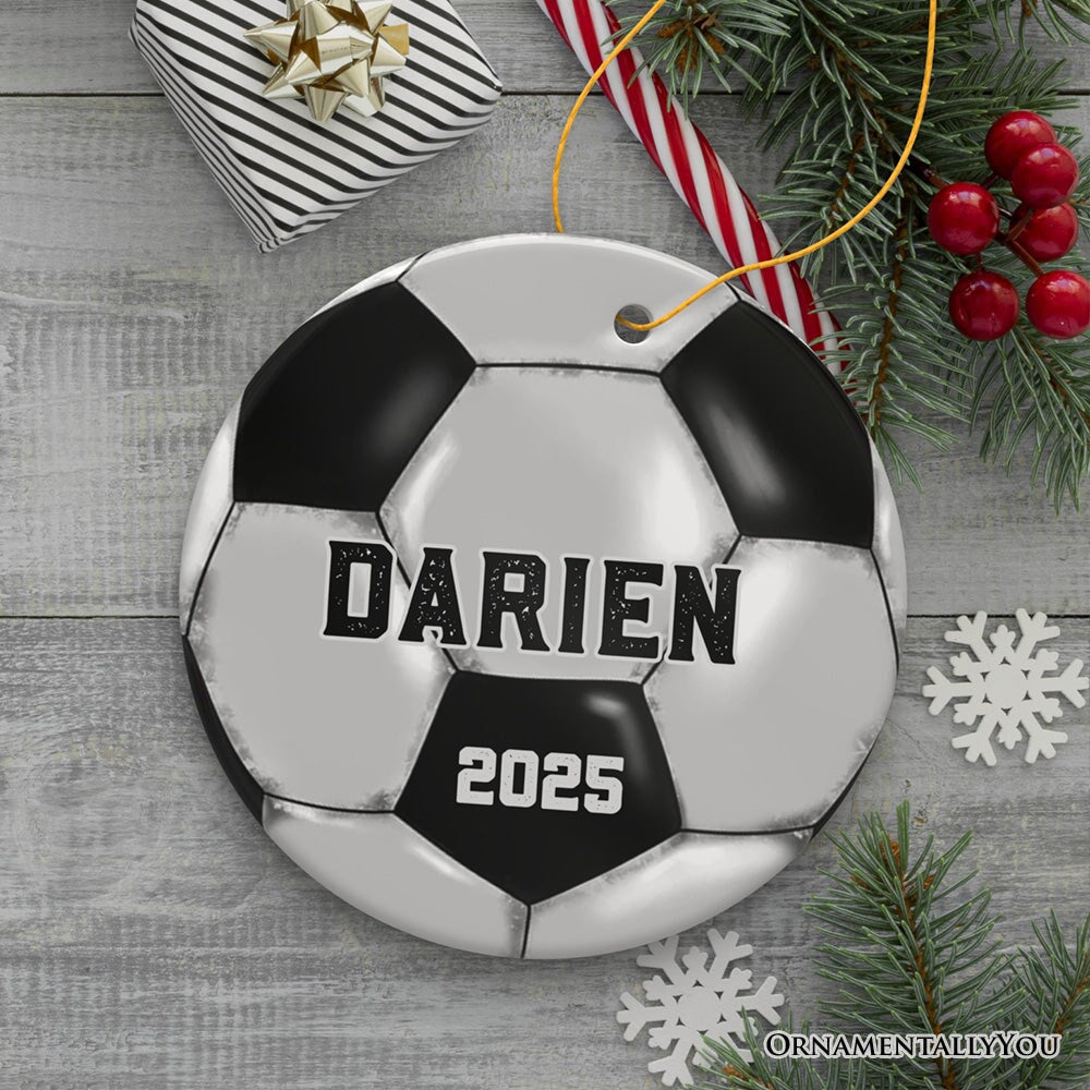 Personalized Soccer Christmas Ornament, Festive Holiday Theme with Name and Date Ceramic Ornament OrnamentallyYou 