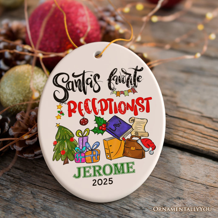 Festive & Unique Santa’s Favorite Receptionist Personalized Christmas Ornament, Hospitality Worker or Secretary Appreciation Gift