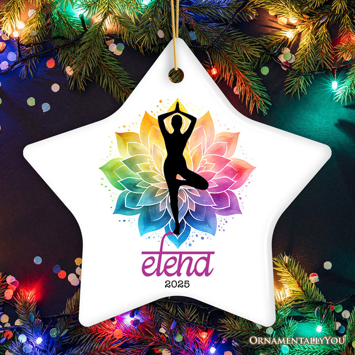 Colorful and Zen Personalized Yoga Ornament, Hatha Yoga Pose Customized Gift for Yogis