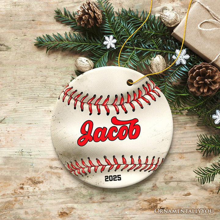 Personalized Baseball Christmas Ornament, Festive Holiday Theme with Name and Date