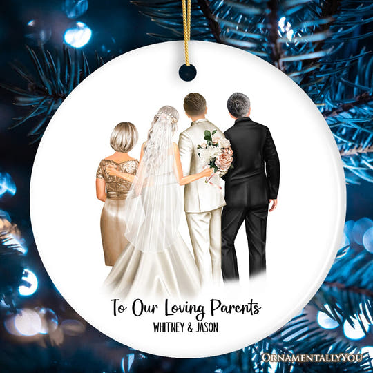 Bride and Groom with Parents Wedding Gift Ornament Personalized Ceramic Ornament OrnamentallyYou Circle 
