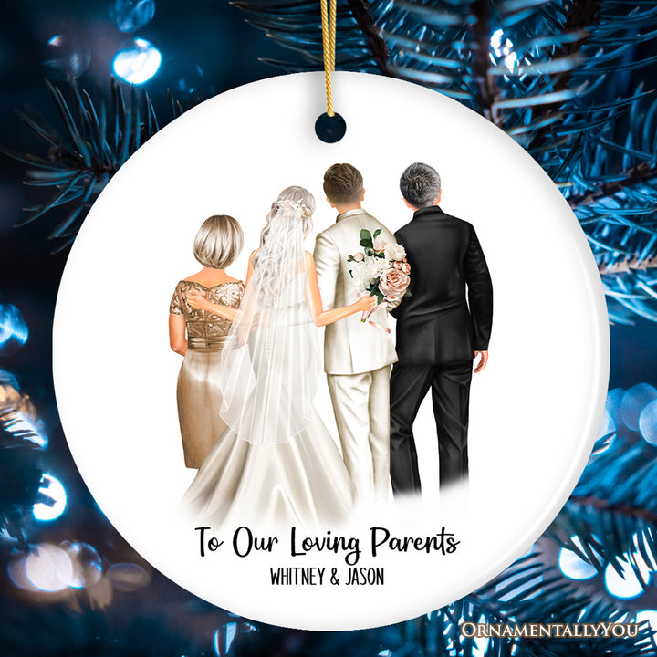 Bride and Groom with Parents Wedding Gift Ornament Personalized