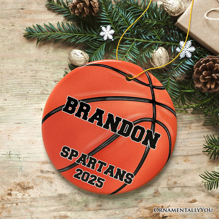 Personalized Basketball Christmas Ornament, Festive Holiday Theme with Name and Date Ceramic Ornament OrnamentallyYou 