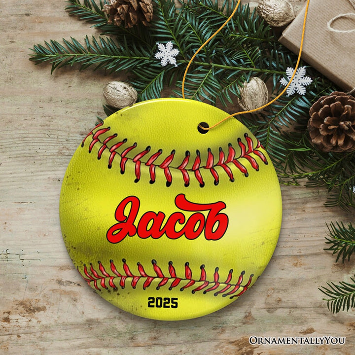 Personalized Softball Christmas Ornament, Festive Holiday Theme with Name and Date