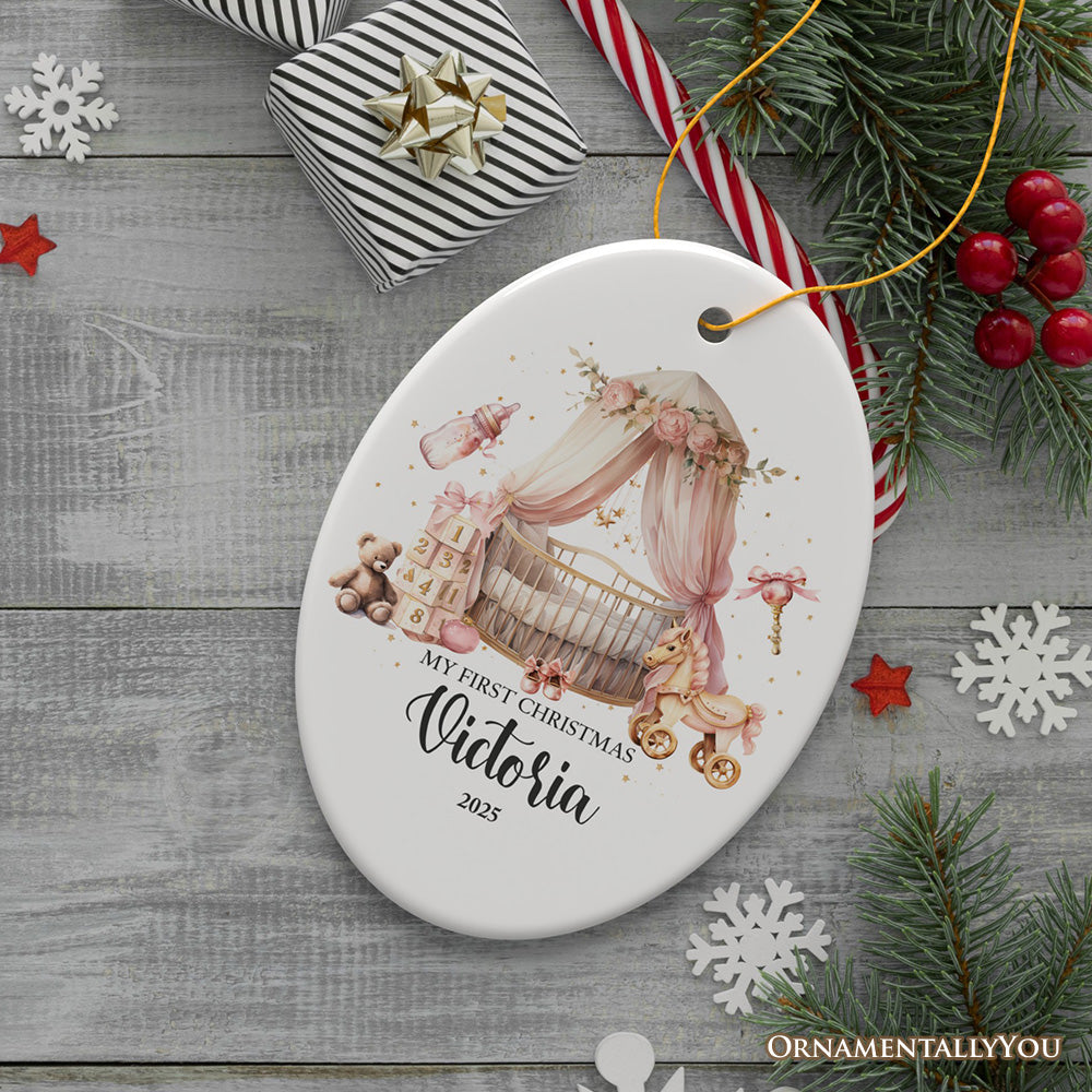 Personalized Baby Girl First Christmas Ornament, Treasured Newborn Holiday Debut Gift