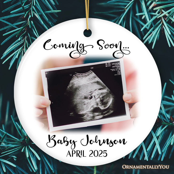 Baby Coming Soon Pregnant Mother Custom Photo Ornament, Personalized Pregnancy Announcement Sonogram Gift