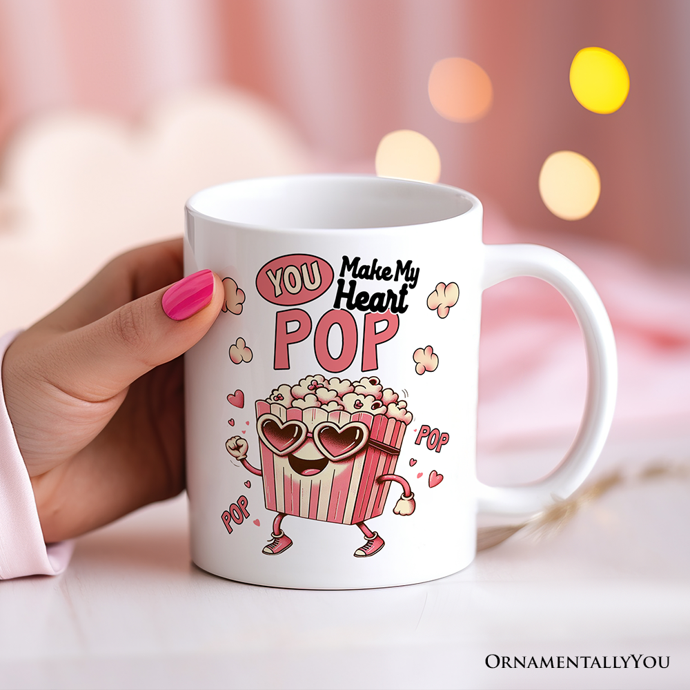 Popcorn Love Man Personalized Mug, You Make My Heart Pop Funny Romantic Gift With Custom Name