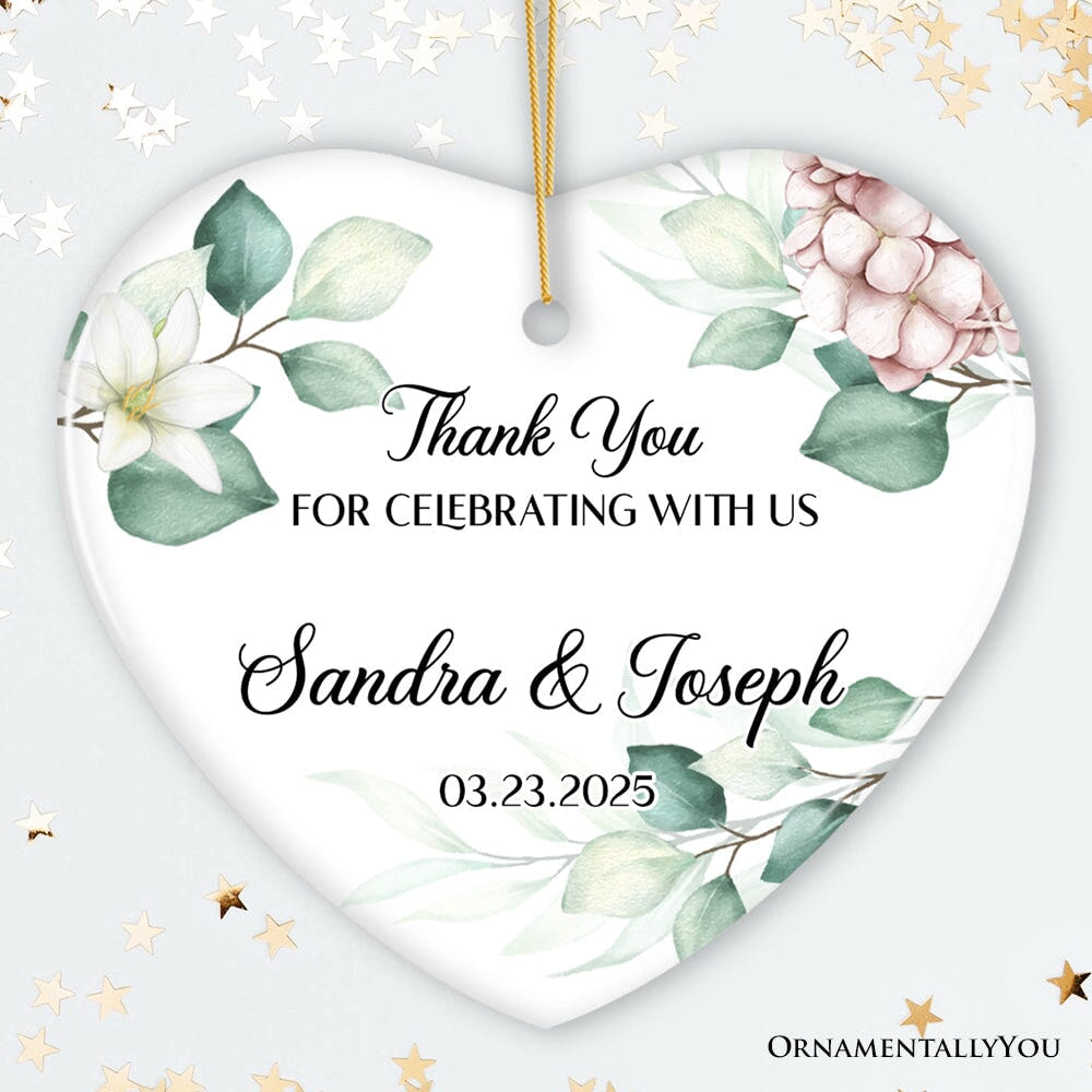 Elegant Wedding Favors Personalized Heart Ornament, Ideas for Guests, Small Christmas Souvenir Ceramic Ornament OrnamentallyYou Circle 