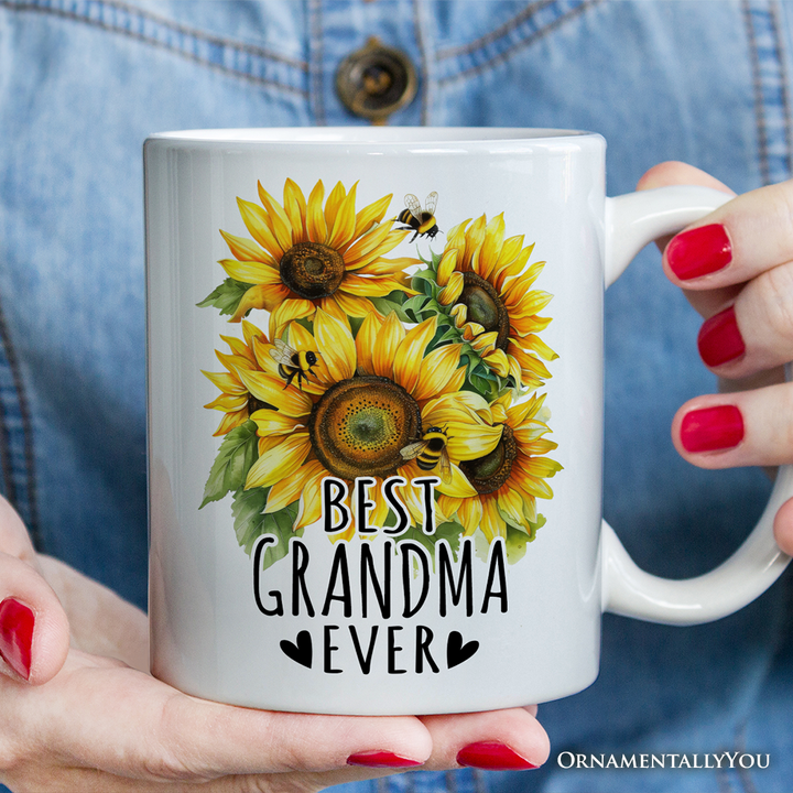 Best Grandma Ever Personalized Mug, Sunflower Grandmother Gift With Custom Name and Date