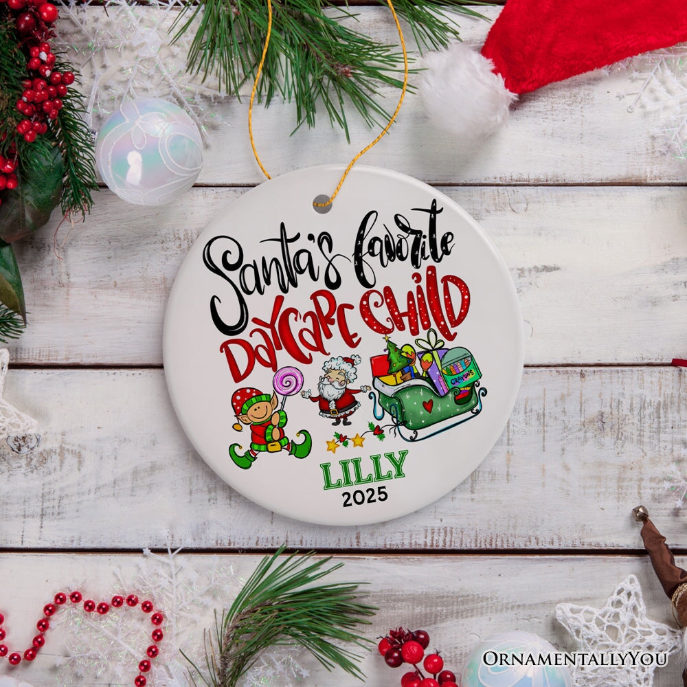 Santa’s Favorite Daycare Child Christmas Ornament, Adolescent Children’s Custom Holiday Decoration Ceramic Ornament OrnamentallyYou Circle 
