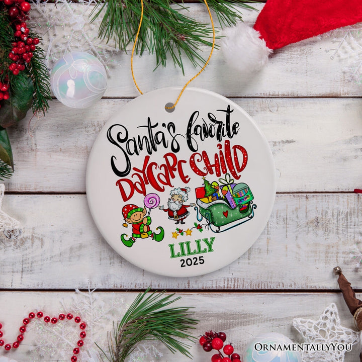 Santa’s Favorite Daycare Child Christmas Ornament, Adolescent Children’s Custom Holiday Decoration Ceramic Ornament OrnamentallyYou Circle 
