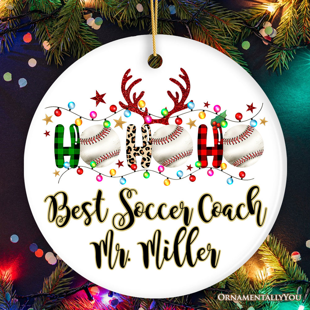 Personalized Baseball Buffalo Plaid and Leopard Christmas Ornament, Ho Ho Ho Football Gift