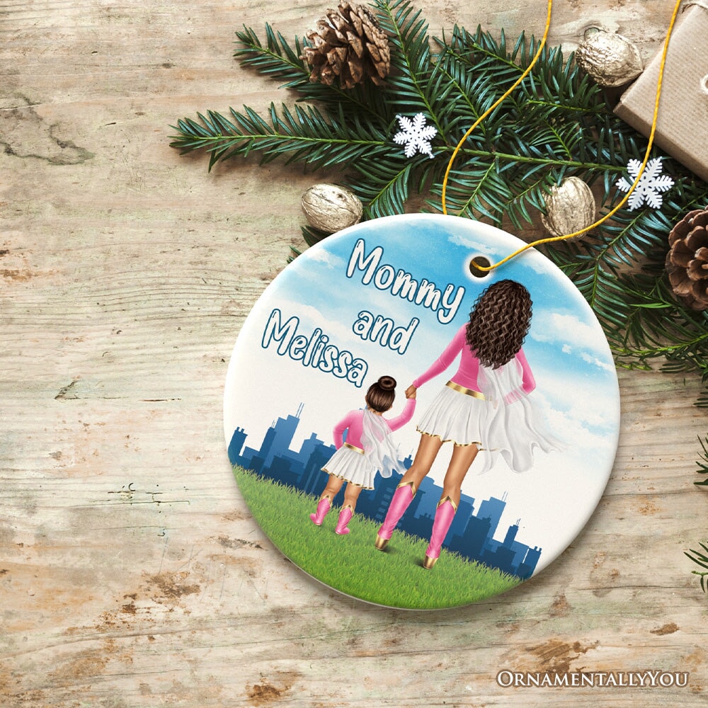 Superhero Mom and Daughter Personalized Ornament OrnamentallyYou