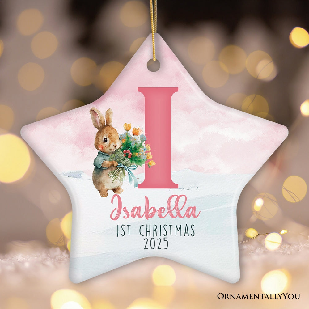 Cute Bunny Rabbit Child Personalized Christmas Monogram Ornament Ceramic Ornament OrnamentallyYou Star 