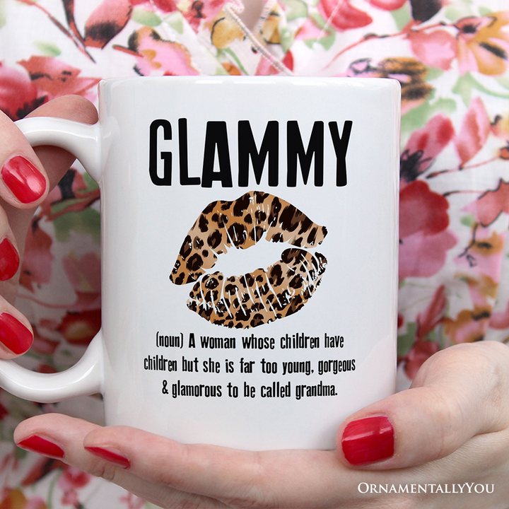 Leopard Lips Glammy Definition Personalized Mug, Coquette Grandma Gift With Custom Name