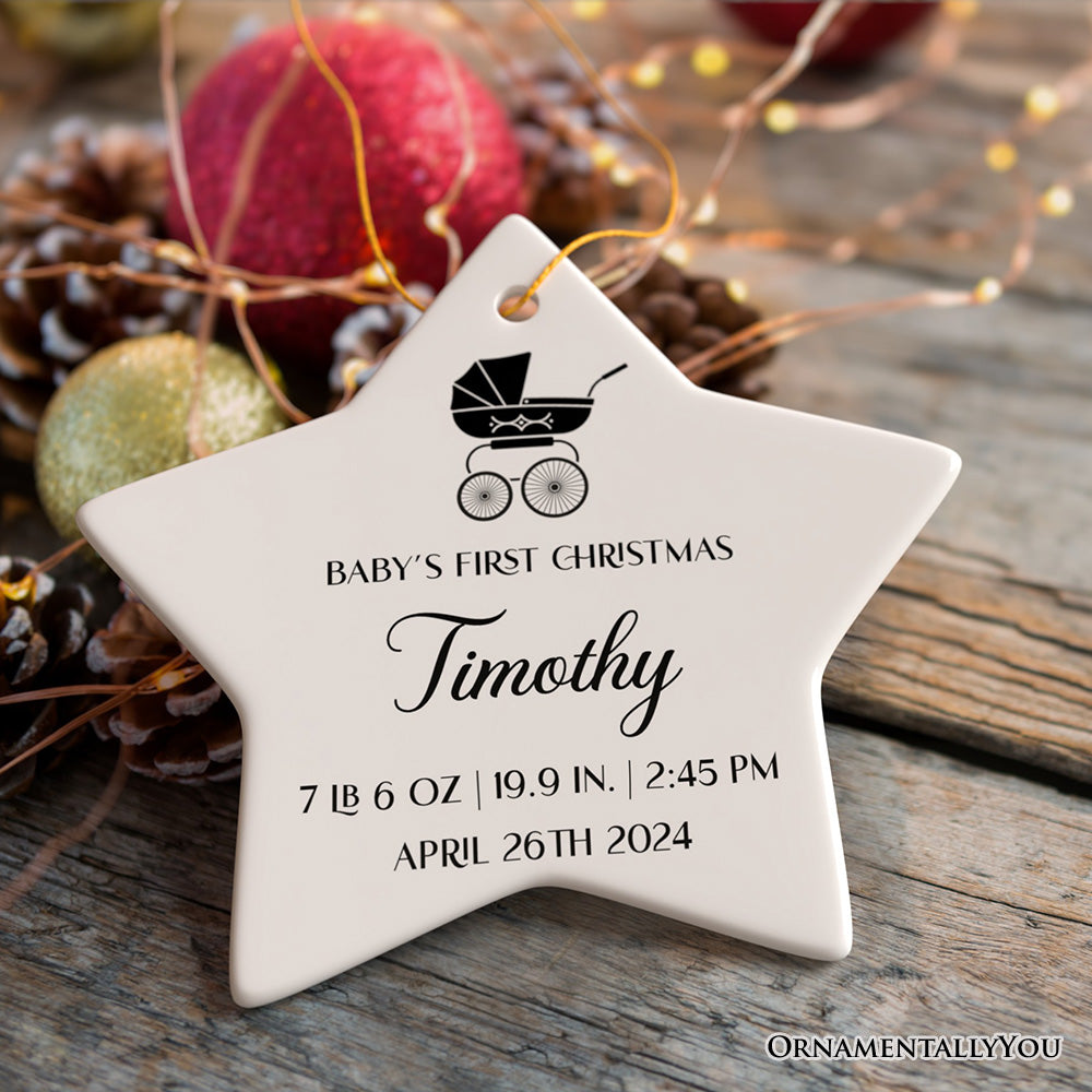 Fully Detailed Baby’s First Christmas Personalized Ornament with Weight and Birth Year