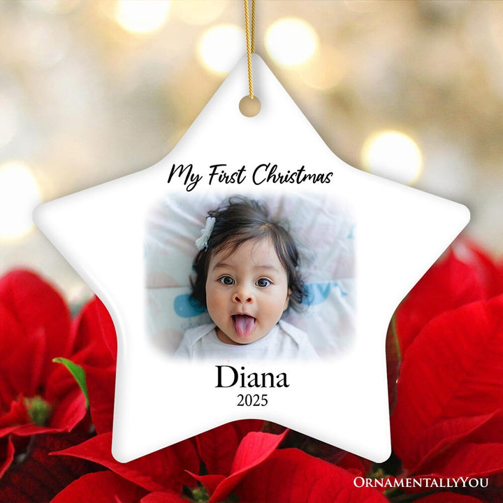 Custom Baby First Christmas Portrait Ornament, Personalized Uploaded Photo Gift Ceramic Ornament OrnamentallyYou Star 