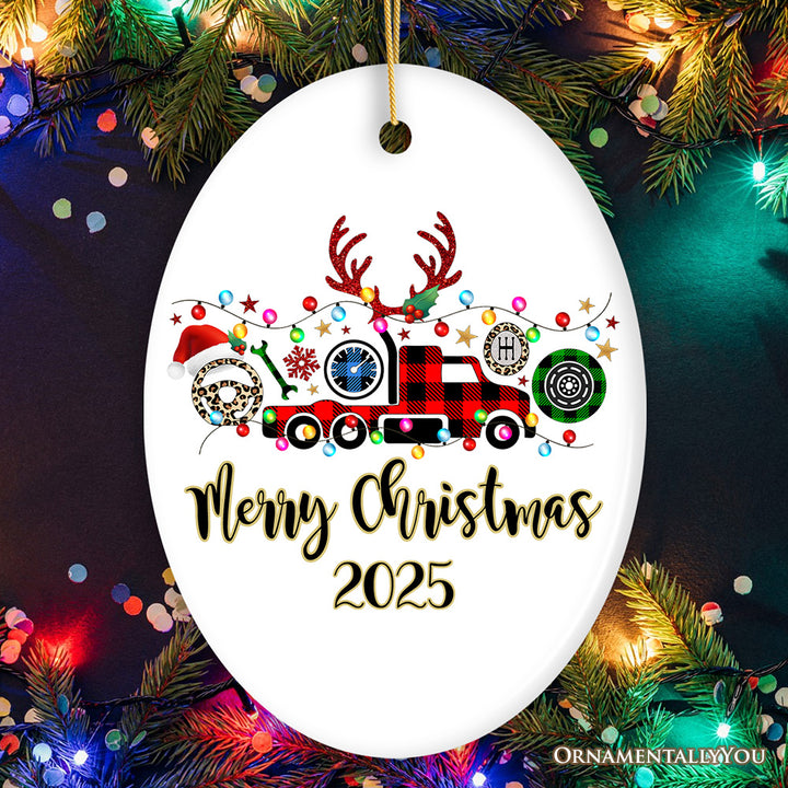 Personalized Truck Driver and Logistics Buffalo Plaid Christmas Ornament, Freight Delivery and Dispatcher Gift Ceramic Ornament OrnamentallyYou Oval 