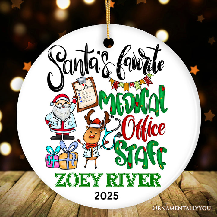 Santa’s Favorite Medical Office Staff Personalized Christmas Ornament, Assistant, Billing and Receptionist Appreciation Gift