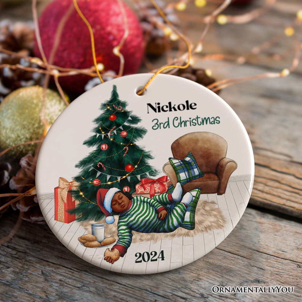 Baby’s 3rd Christmas Personalized Ornament, Cookies and Milk & Holiday Tree