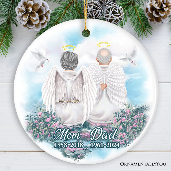 Family in Heaven Personalized Ornament, Grandparents or Parents Keepsake Angel with Wings Christmas Memorial Decoration