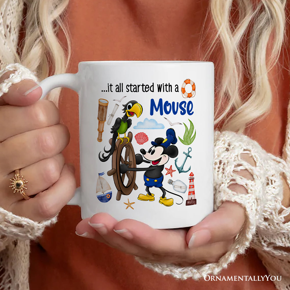 Artistic It All Started With a Mouse Personalized Mug, Steamboat Willie Gift