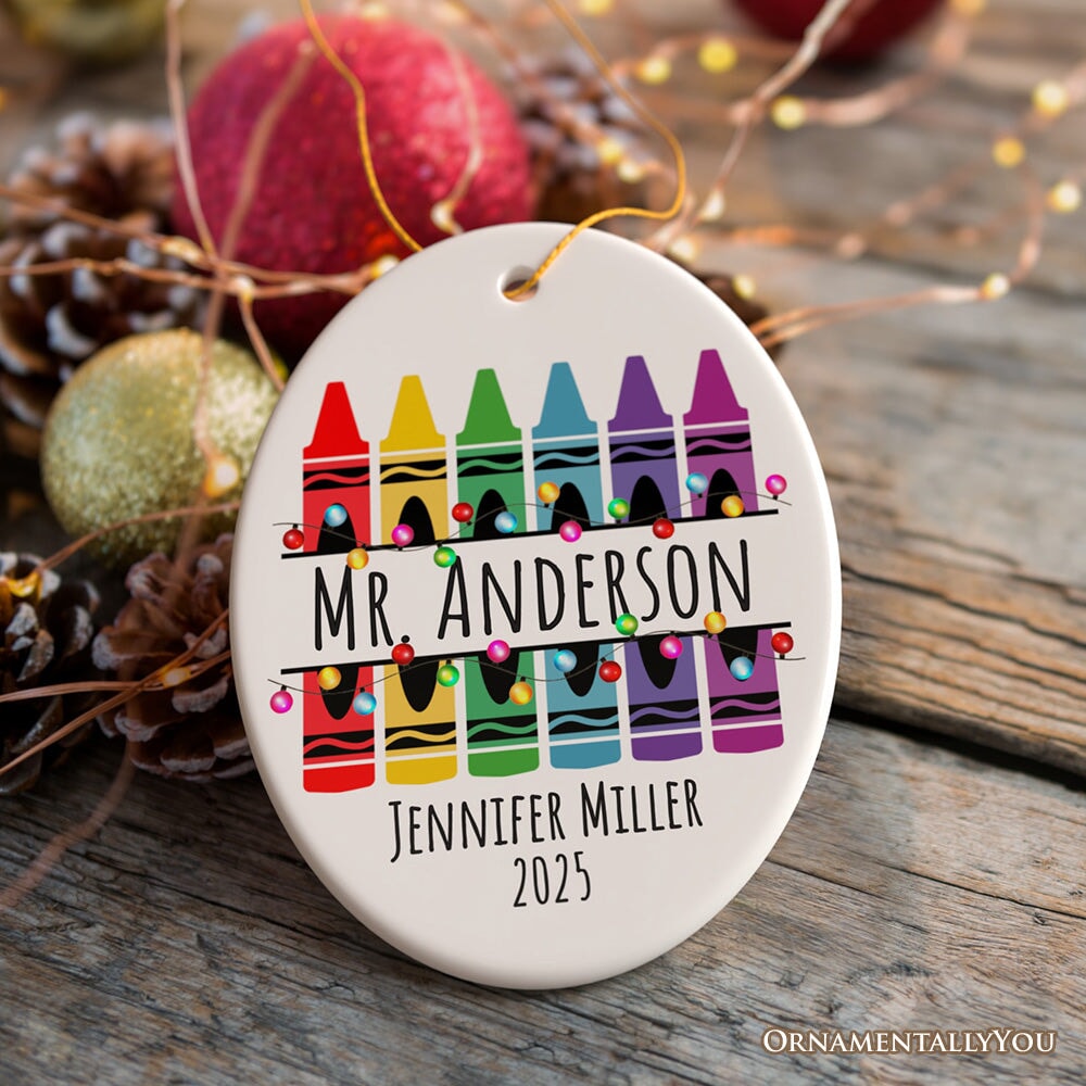 Teacher Personalized Christmas Ornament, School Theme Appreciation Gift Ceramic Ornament OrnamentallyYou Oval 