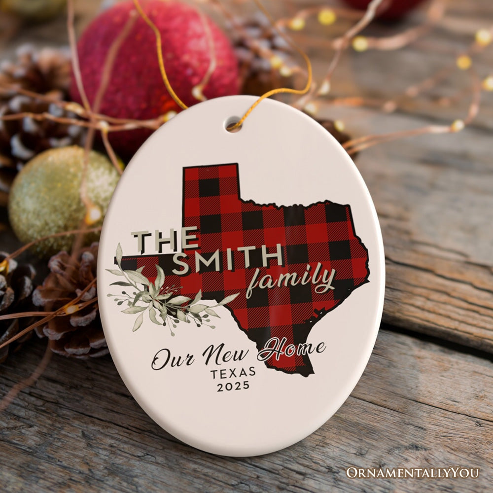 New Home and State Customized Buffalo Plaid Christmas Ornament Ceramic Ornament OrnamentallyYou Oval 