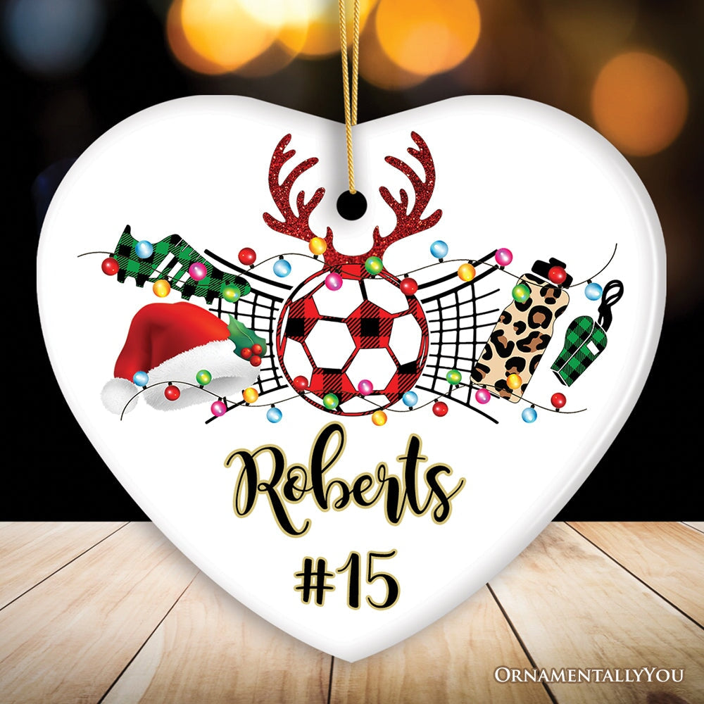 Personalized Soccer Buffalo Plaid Leopard Merry Christmas Ornament, Team and Coaches Gift Ceramic Ornament OrnamentallyYou Heart 