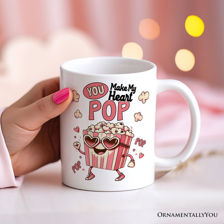 Popcorn Love Man Personalized Mug, You Make My Heart Pop Funny Romantic Gift With Custom Name Personalized Ceramic Mug OrnamentallyYou 